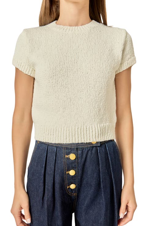 Rib Trim Short Sleeve Knit Top