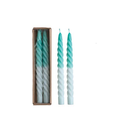 2-Piece Unscented Twisted Taper Candles, Aqua Ombre and Mint Color