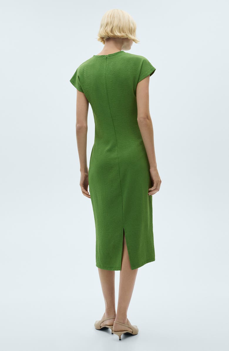 MANGO Knot Front Cap Sleeve Midi Dress, Alternate, color, Emerald Green