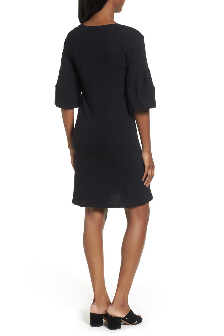 Ruffle Sleeve Knit Dress, Alternate, color, BLACK