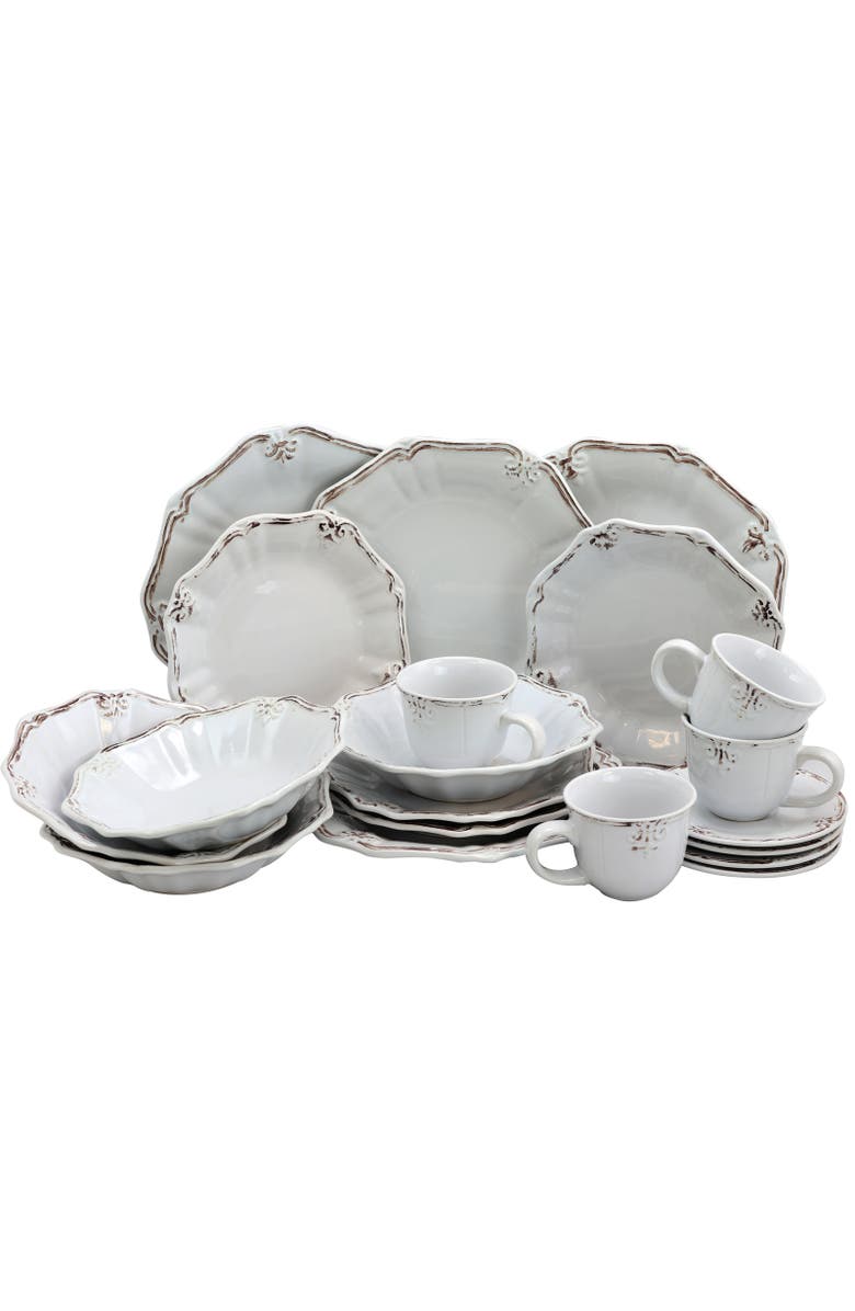 Elama Fleur De Lys 20-Piece Dinnerware Set, Main, color, White