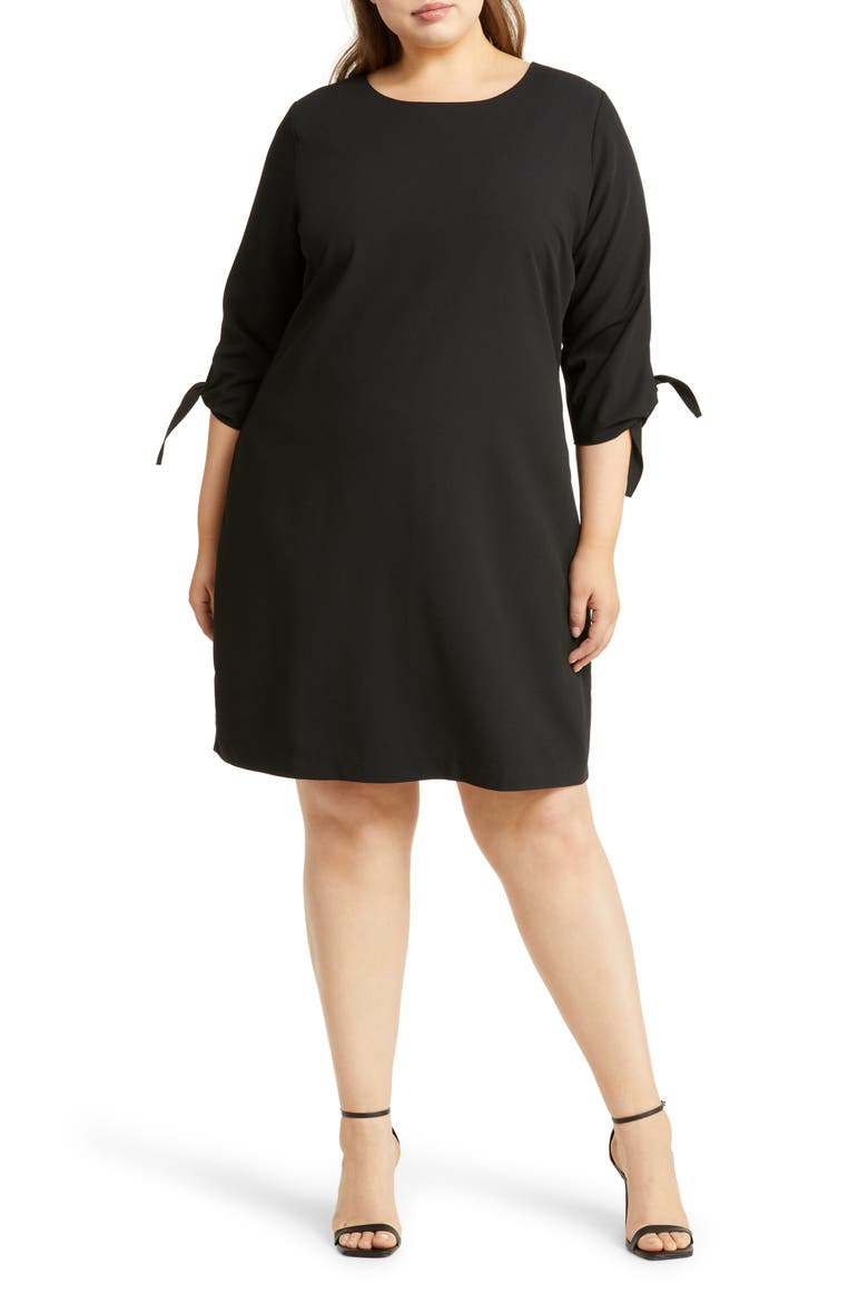 Tie Sleeve Shift Dress, Main, color, RICH BLACK