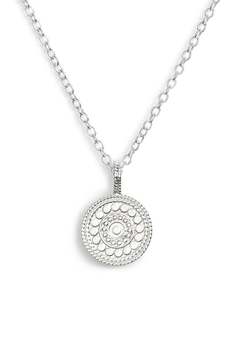 Beaded Reversible Circle Pendant Necklace, Main, color, SILVER