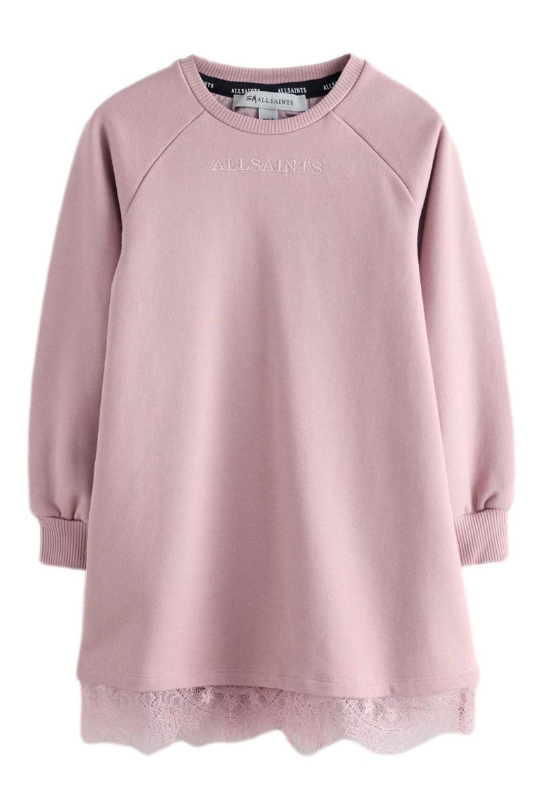 Kids' Lee Lace Trim Long Sleeve Sweatshirt Dress, Main, color, PINK