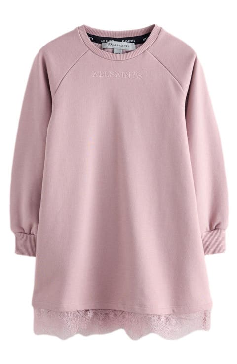 Kids' Lee Lace Trim Long Sleeve Sweatshirt Dress (Big Kid)