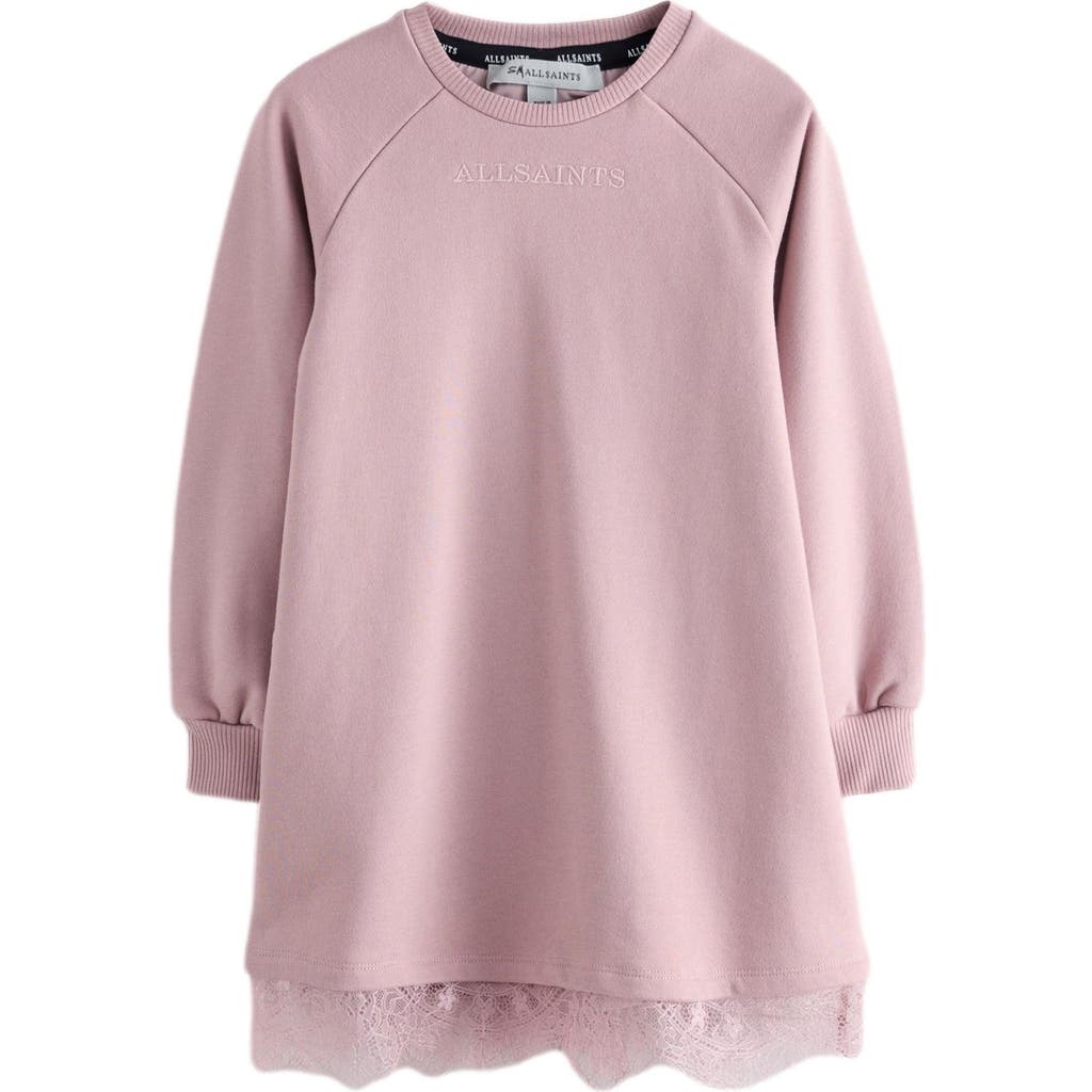 smALLSAINTS by ALLSAINTS Kids' Lee Lace Trim Long Sleeve Sweatshirt Dress in Pink  product