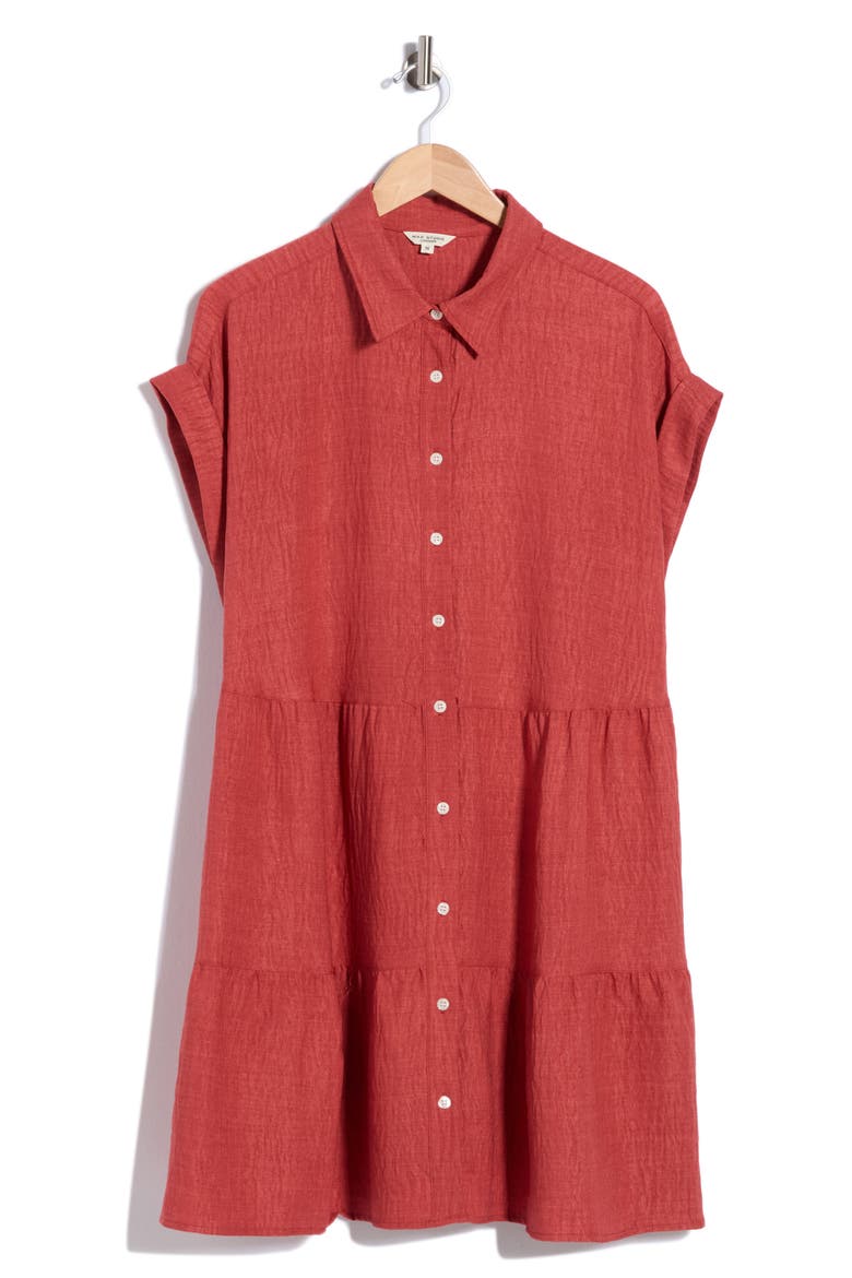 Rolled Short Sleeve Tiered Shirtdress, Alternate, color, HEATHER WASHED RED