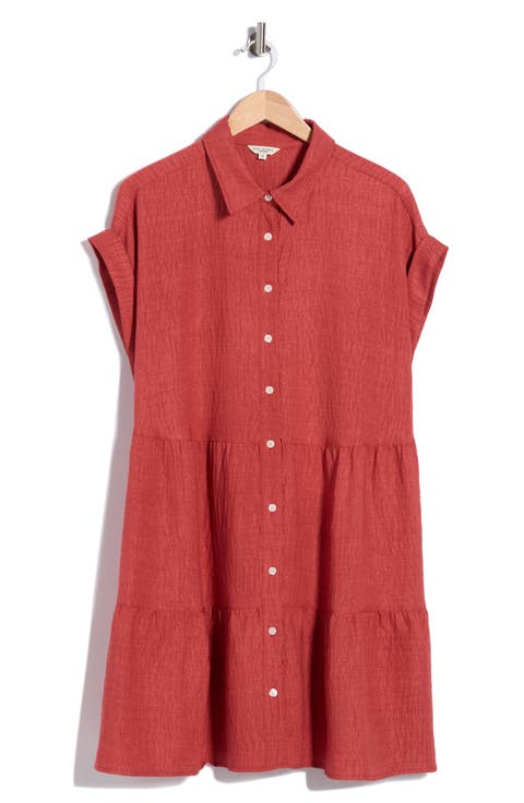Rolled Short Sleeve Tiered Shirtdress