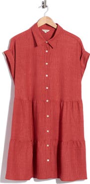 MAX STUDIO Rolled Short Sleeve Tiered Shirtdress
