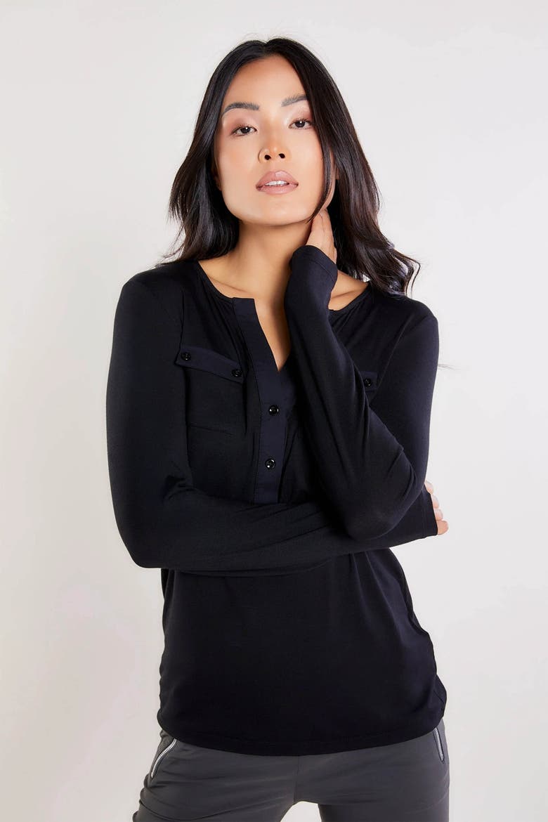 Calista Roll up Henley Top, Main, color, Black