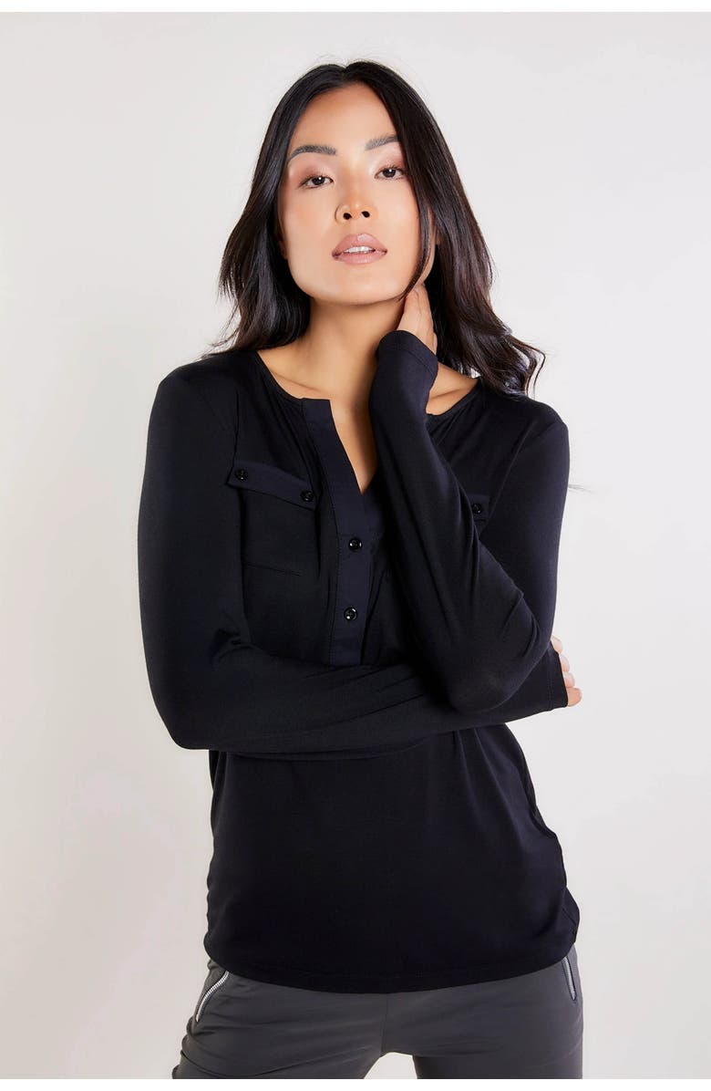 Anatomie Calista Roll up Henley Top, Main, color, Black