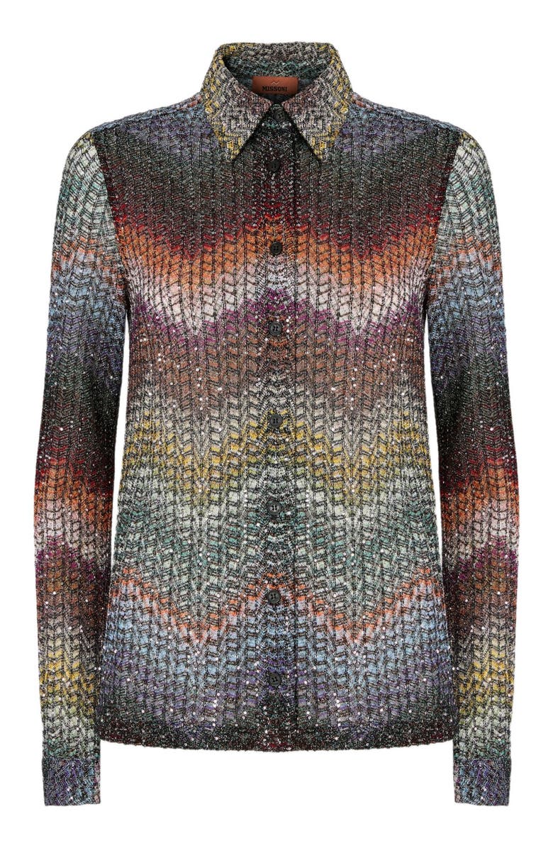Missoni Mixed Viscose Lamé Shirt With Sequins, Alternate, color, Green& Brown