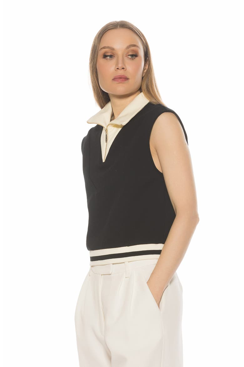 Denise Collared Top, Alternate, color, BLACK/ IVORY
