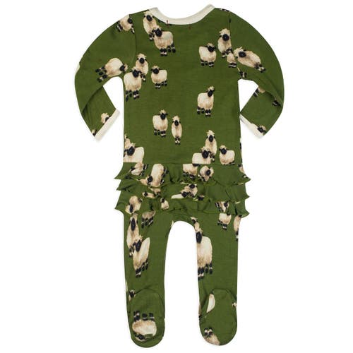 Milkbarn Ruffle Zipper Footed Romper In Green