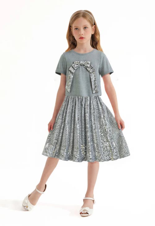 Tulleen Sequin Bow T-shirt & Skirt Set In Green