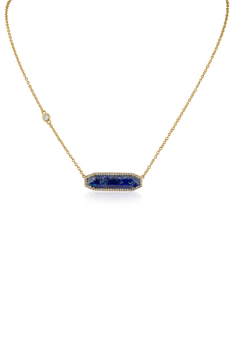 JARDIN Lapis Lazuli & Cubic Zirconia Horizontal Bar Pendant Necklace, Main, color, Blue/ Gold