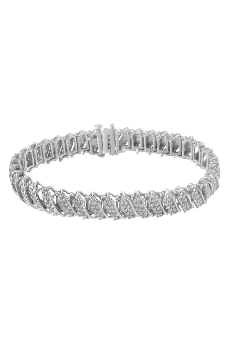 Silver 3.0 Cttw Diamond Multi Row Cluster Slanted Wave Link Tennis Bracelet, Alternate, color, White