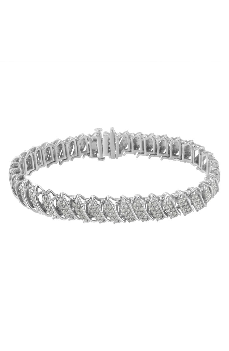 Haus of Brilliance Silver 3.0 Cttw Diamond Multi Row Cluster Slanted Wave Link Tennis Bracelet, Alternate, color, White