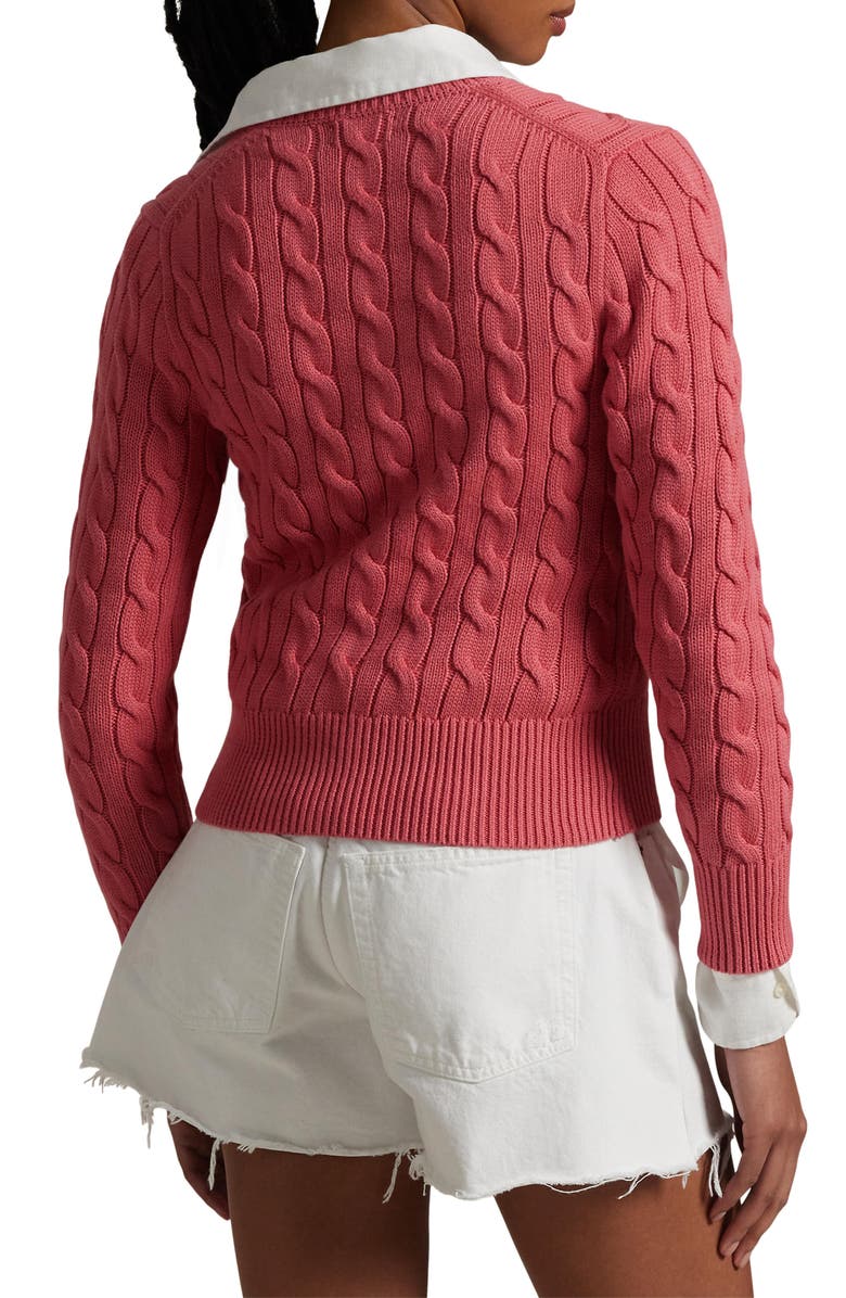 Polo Ralph Lauren Cable Knit Cotton Crewneck Cardigan, Alternate, color, 