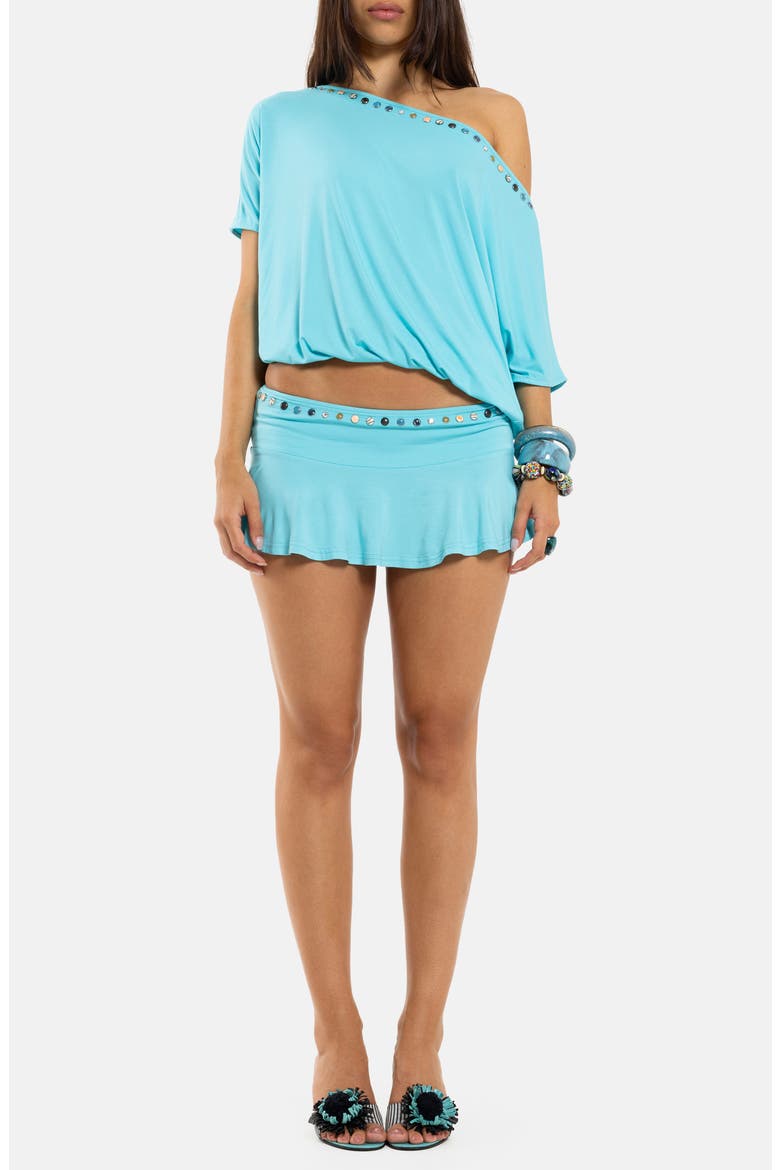 Studded Mini Skort, Alternate, color, TURQUOISE