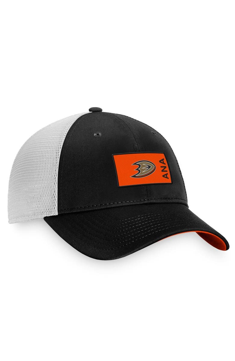 FANATICS Men's Fanatics Branded Black/White Anaheim Ducks Authentic Pro Rink Trucker Snapback Hat, Alternate, color,