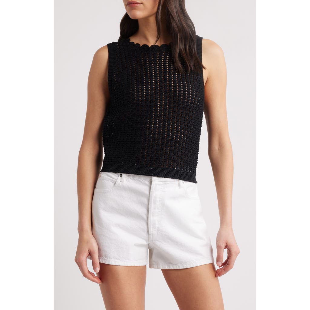 Frame Womens The Tulip Open-knit Cotton Tank Top Black In Black