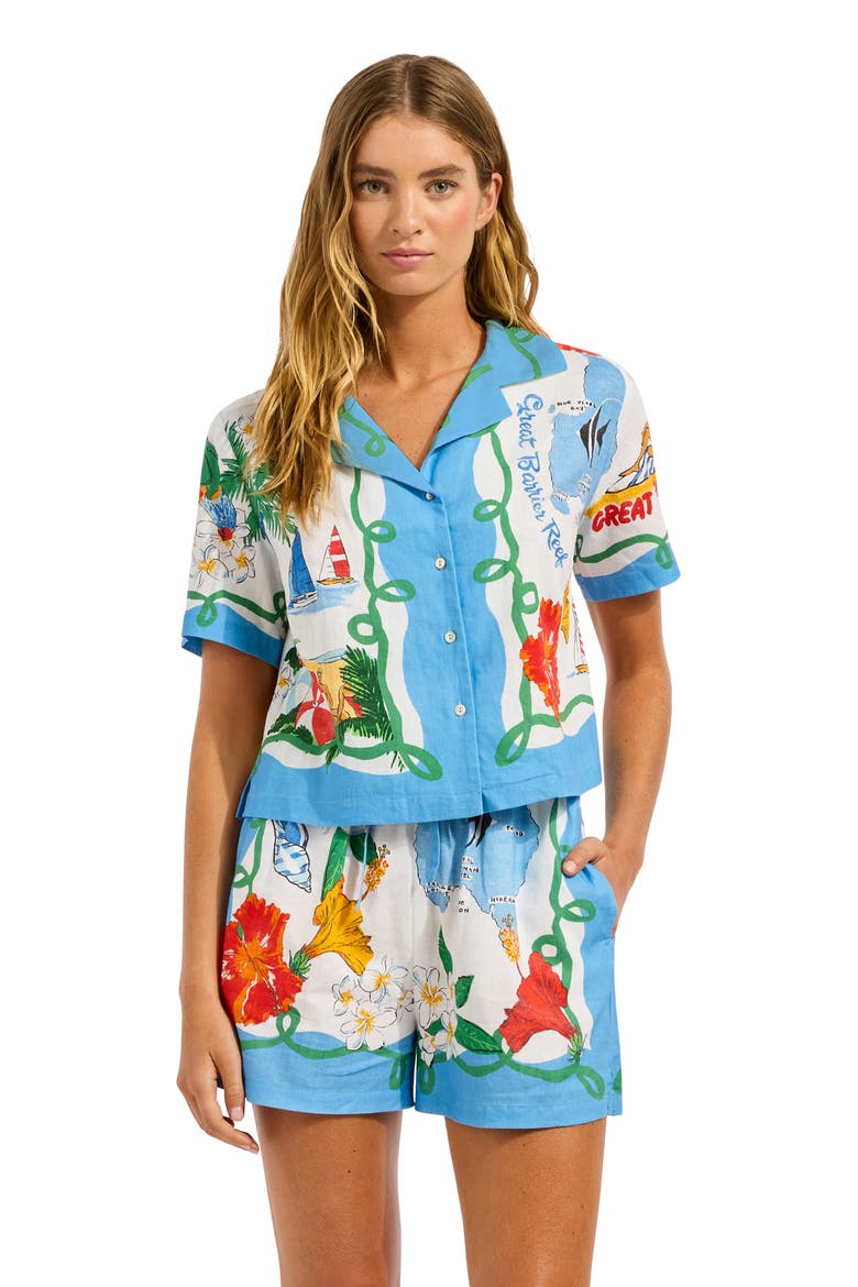 Linen Blend Cover-Up Shorts, Alternate, color, POWDER BLUE