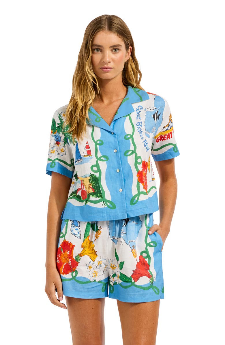 Seafolly Linen Blend Cover-Up Shorts, Alternate, color, Powder Blue