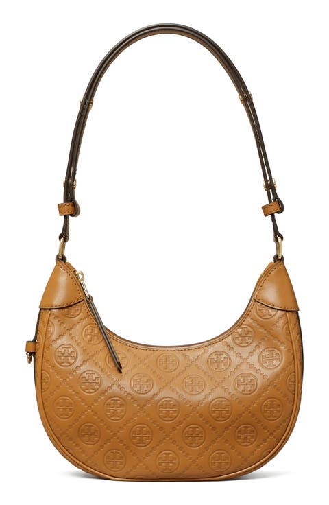 T-Monogram Embossed Crescent Shoulder Bag