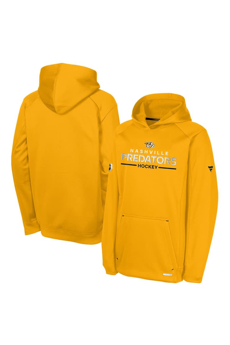 Youth Fanatics Gold Nashville Predators Authentic Pro Rink Raglan Hoodie, Main, color, Gold