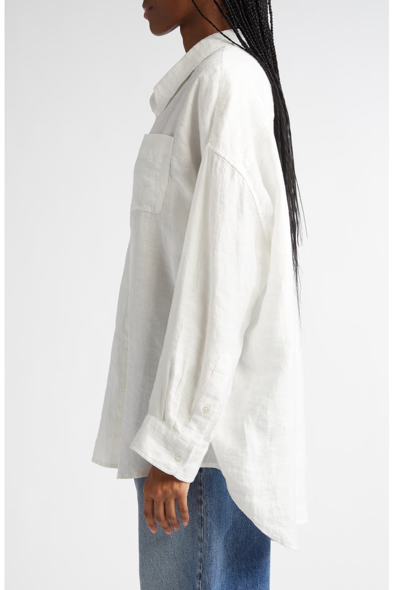 Drop Neck Linen Blend Button-Up Shirt, Alternate, color, WHITE