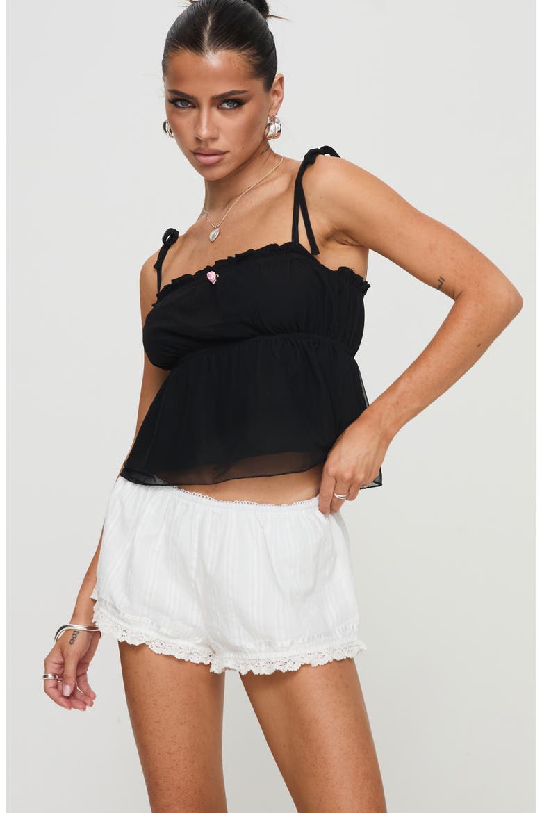 Tonal Stripe Lace Trim Cotton Shorts, Alternate, color, WHITE