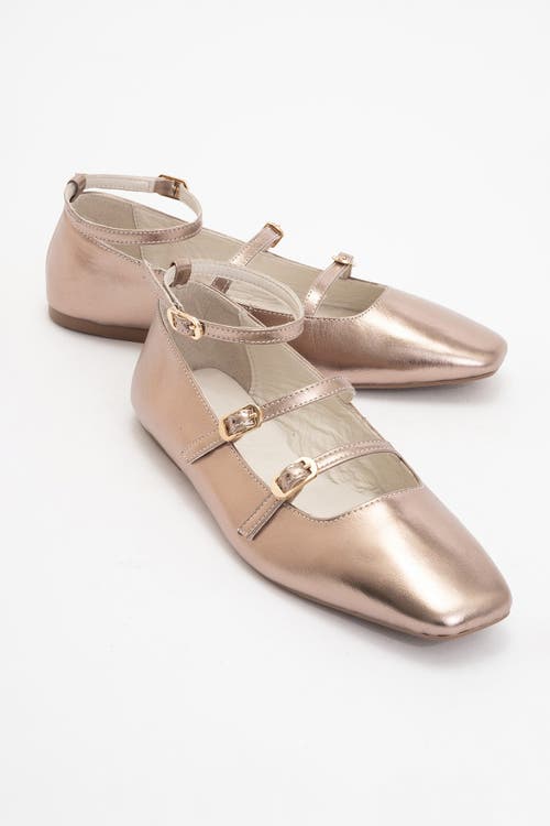 Forever & Always Shoes Serena Leather Mary Jane Flats In Gold Leather