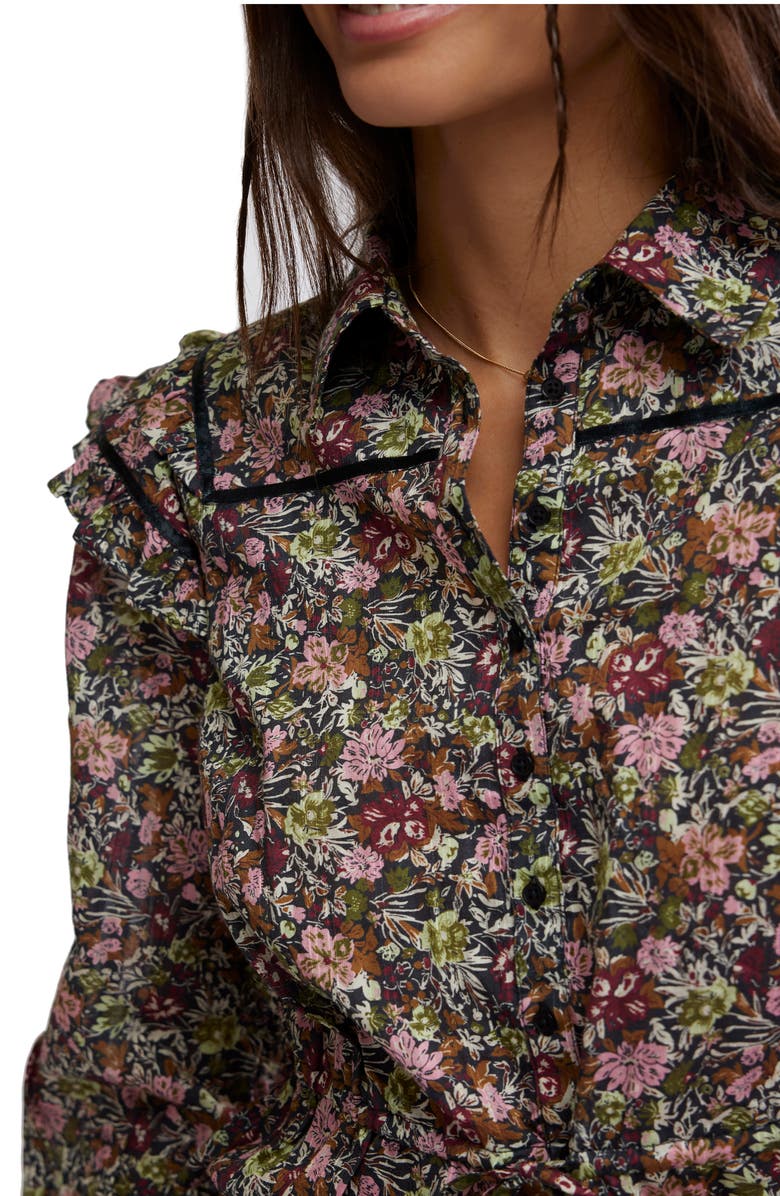 Free People Daybreak Floral Print Long Sleeve Shirt, Alternate, color, Black Combo