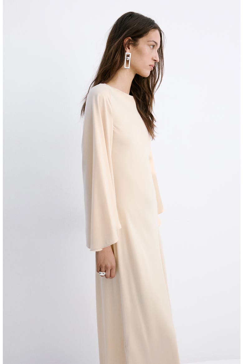 Long Sleeve Flare Satin Maxi Dress, Alternate, color, PALE PINK
