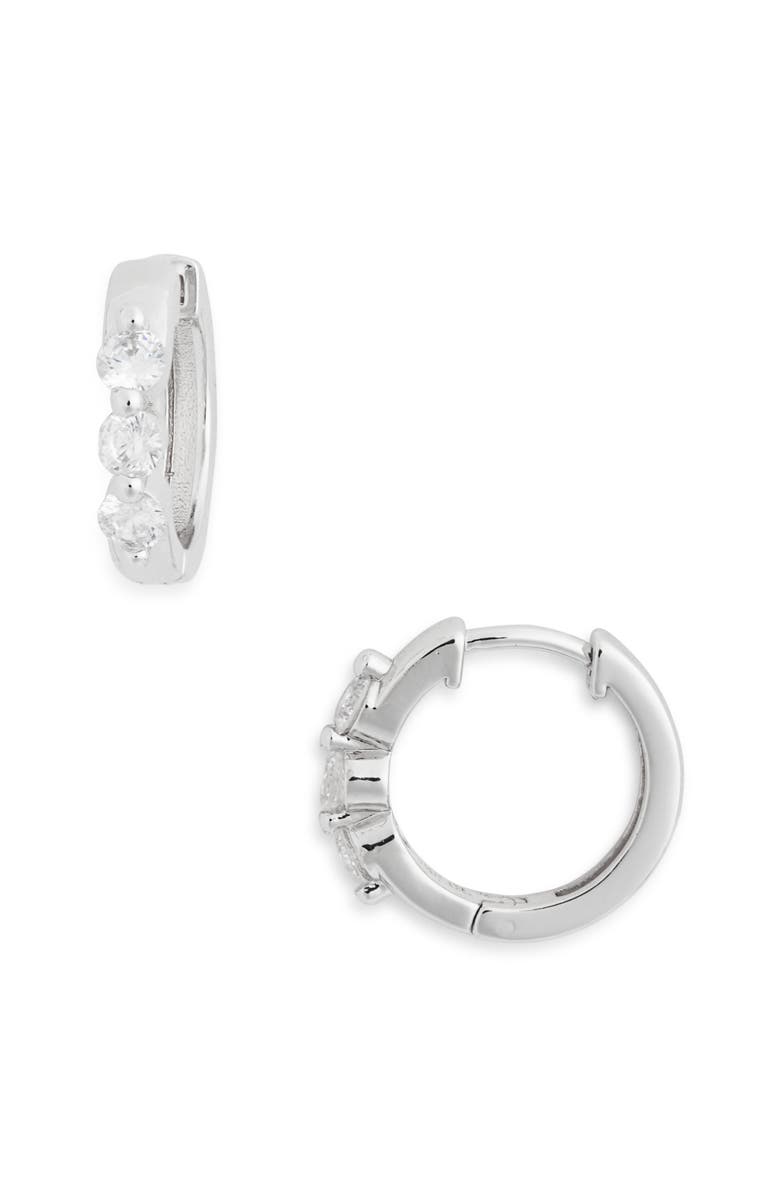 Sterling Forever Normani Cubic Zirconia Polished Huggie Hoop Earrings, Main, color, Silver