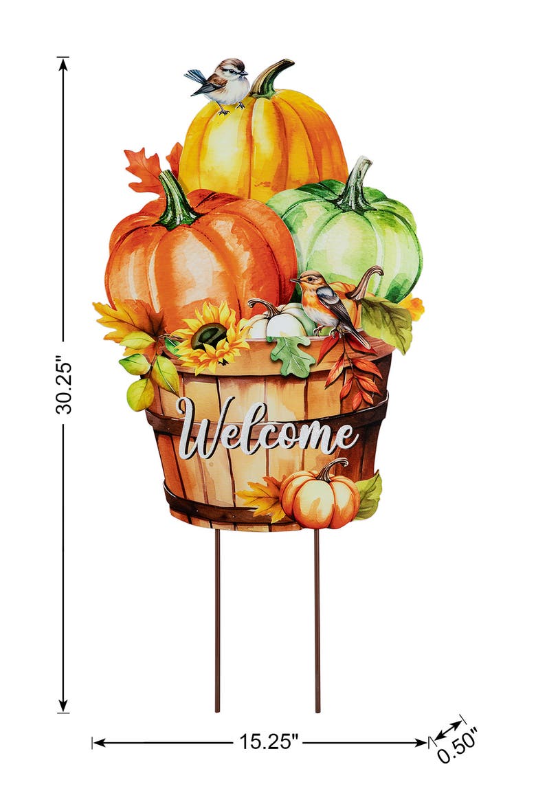 Fall Metal Pumpkins with Barrel Yard Stake, Alternate, color, Orange