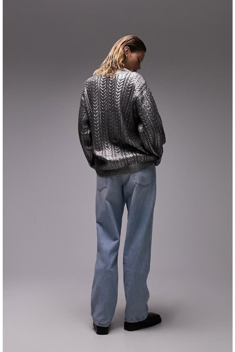 Metallic Cable Stitch Sweater, Alternate, color, SILVER