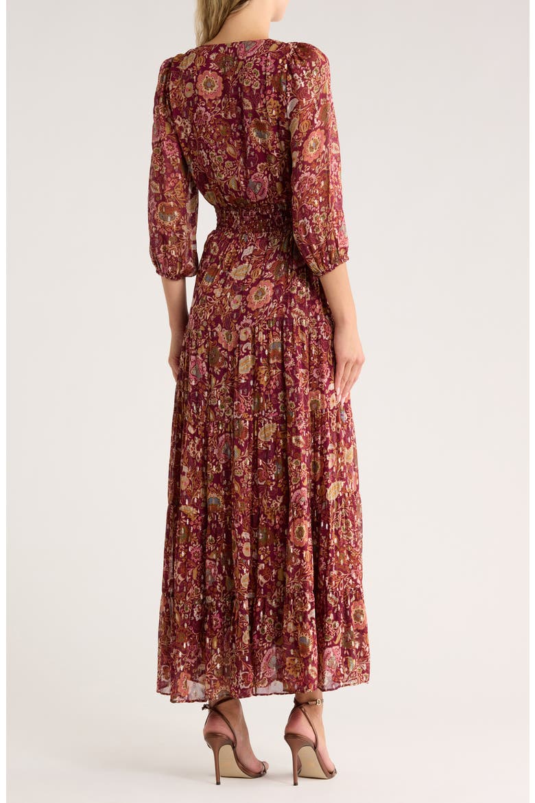 Lace-Up Front Long Sleeve Maxi Dress, Alternate, color, ZINFANDEL