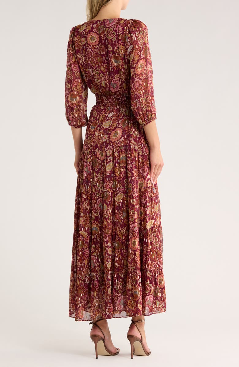 Halogen<sup>®</sup> Lace-Up Front Long Sleeve Maxi Dress, Alternate, color, Zinfandel