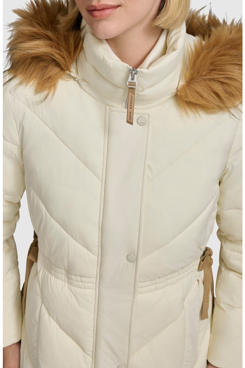 Lennox Hooded Puffer Coat with Faux Fur Trim, Alternate, color, LINEN