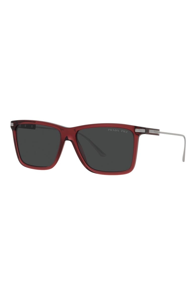 58mm Polarized Rectangular Sunglasses, Alternate, color, BLACK
