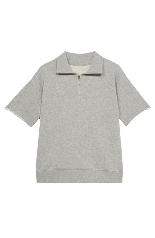 Fortela York Brushed Jersey Quarter Zip Collared Short Sleeve Sweatshirt In Gray