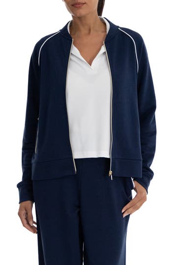 Shop Nanette Lepore Play Piqué Bomber Jacket In Black Iris/bright White