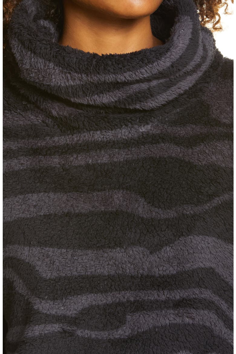 Furry Fleece Funnel Neck Pullover, Alternate, color, BLACK- GREY SHELDON PRINT