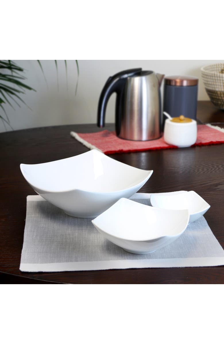 Gibson Elite Gracious Dining 3-Piece Stoneware Square Bowl Set, Alternate, color, White
