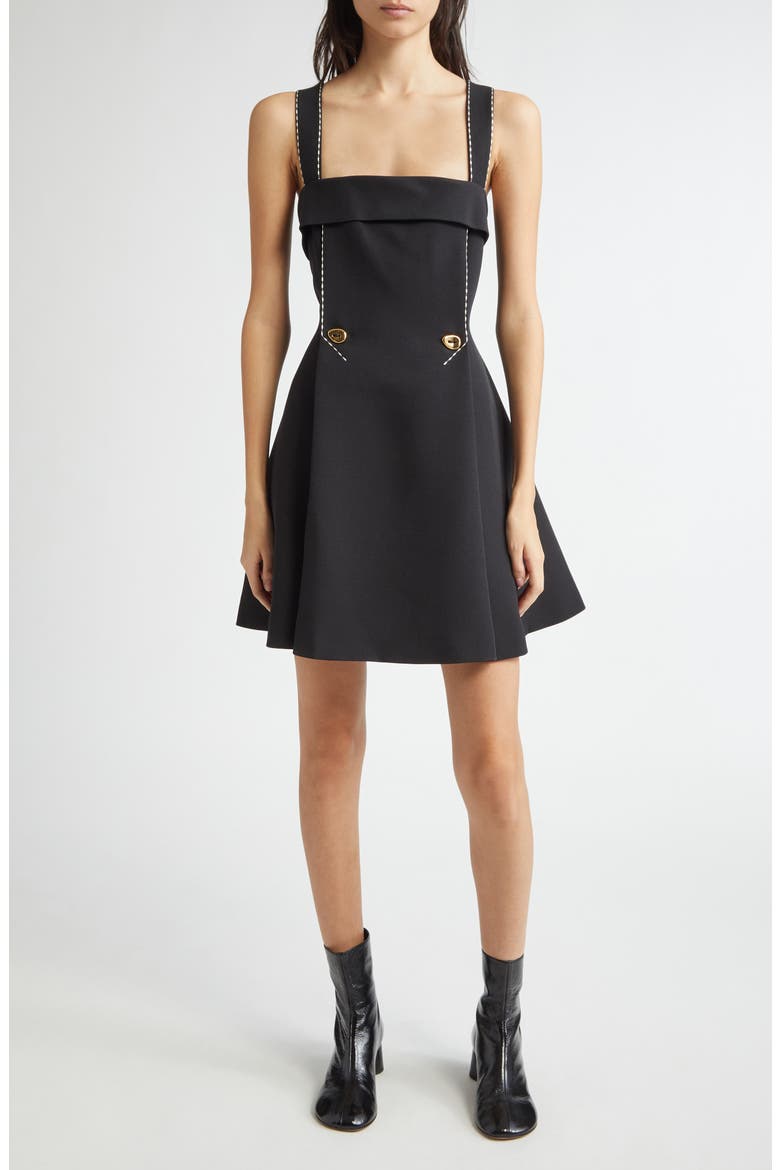 Topstitch Detail Crepe Minidress, Main, color, JET BLACK