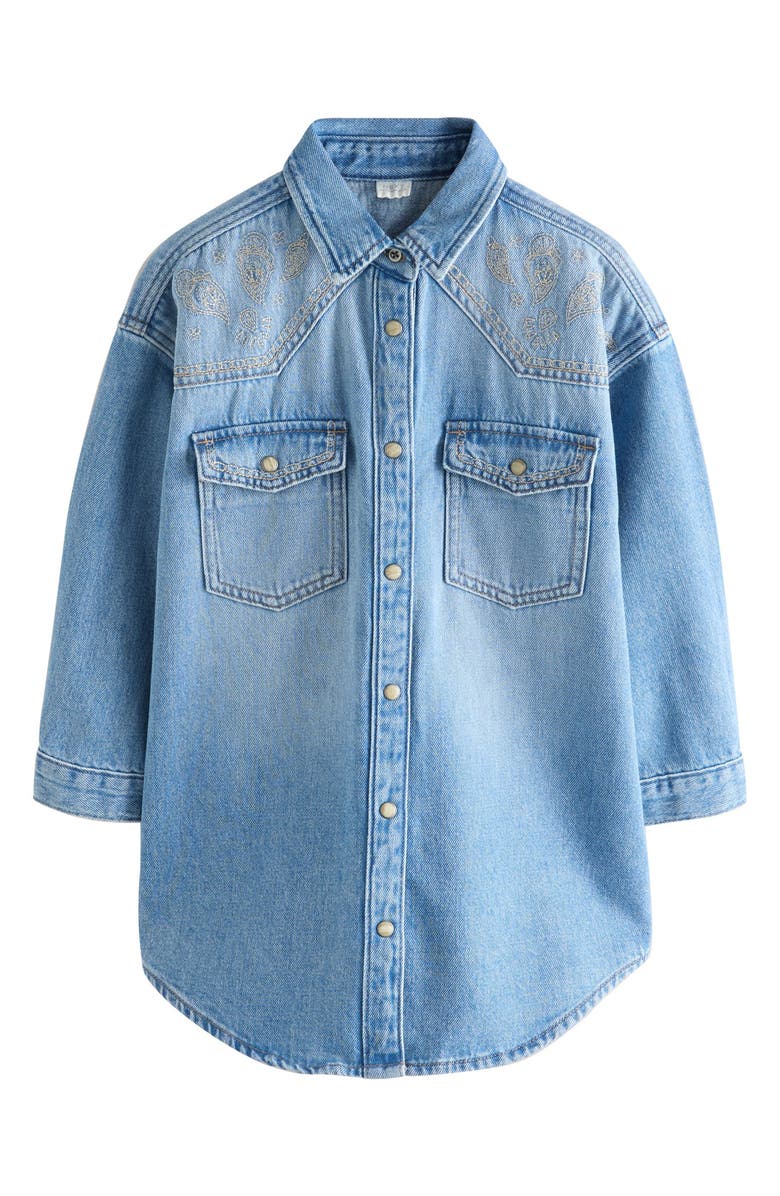 NEXT Kids' Embroidered Long Sleeve Denim Western Shirtdress, Main, color, 