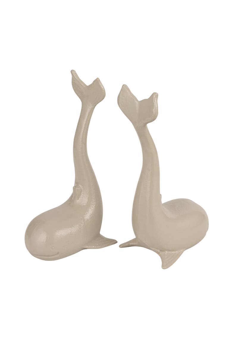 Whale-Shaped Cast Iron Bookends in Grey Finish, Main, color, Grey