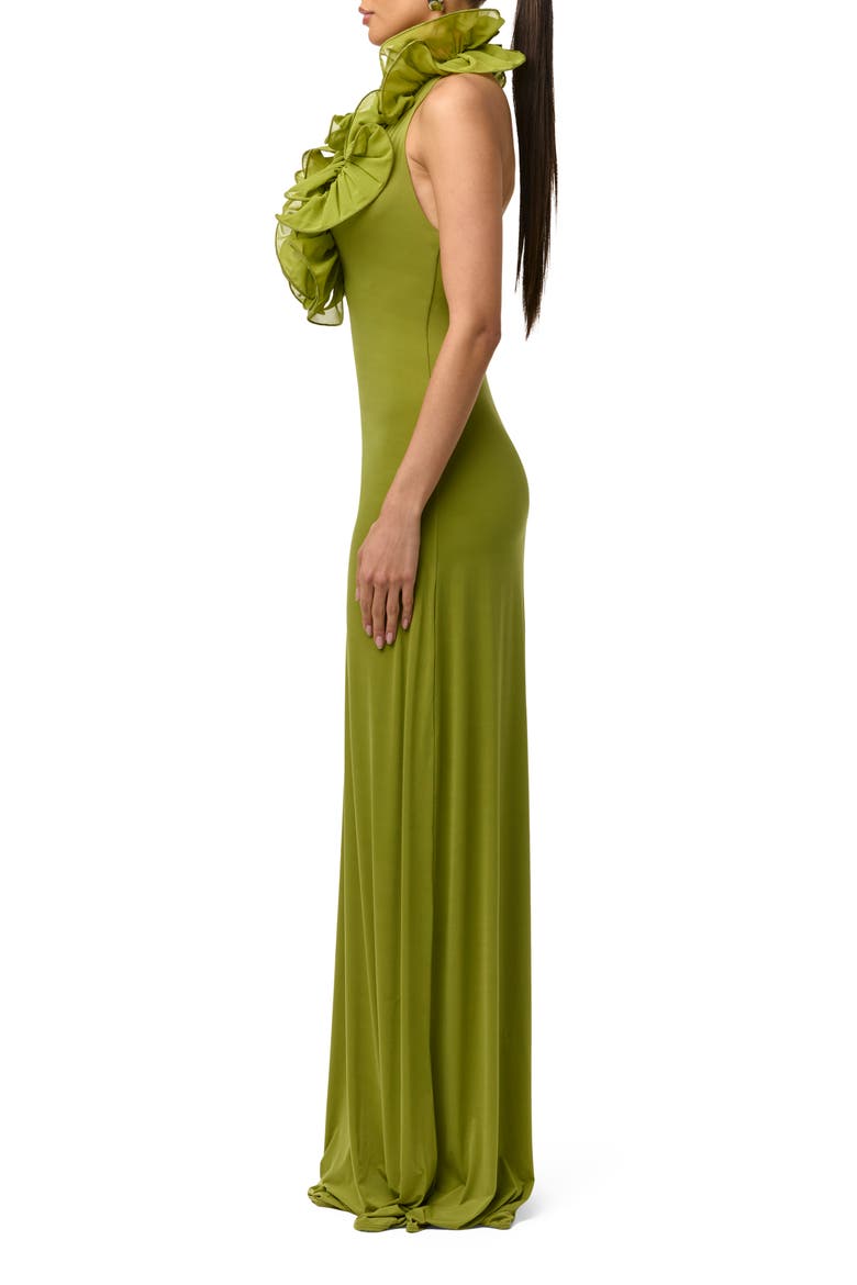 Ruffle Plunge Halter Maxi Dress, Alternate, color, MOJITO